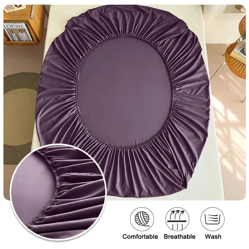 Purple fitted bed sheet with elastic edges, 100% polyester, solid color