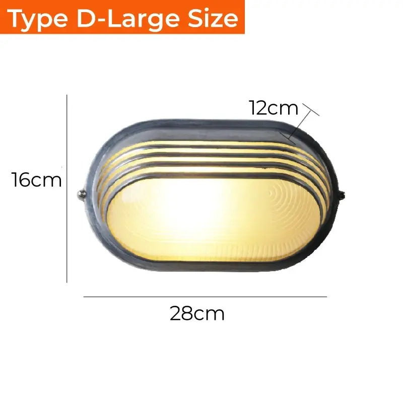 Outdoor retro LED wall lamp with glass lens and black metal housing, 28x16x12 cm
