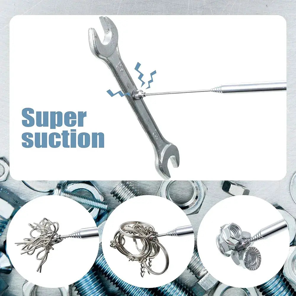 Extendable Magnetic Pickup Tool With Pen Clip Retractable Rod For Tight Spaces Portable Silver Hand Tool
