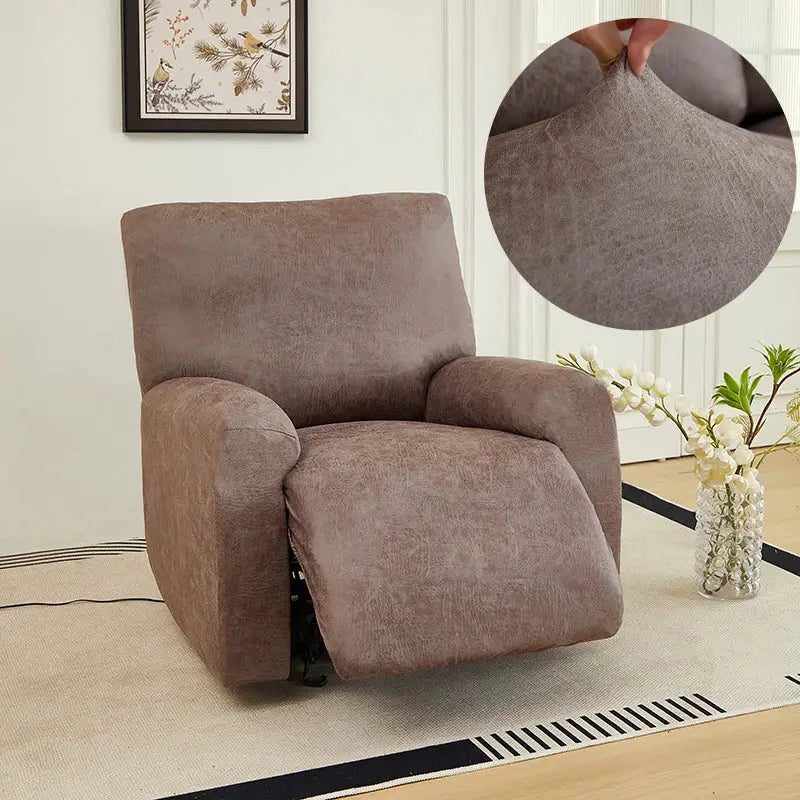 Taupe recliner chair cover in waterproof PU fabric with stretch-fit
