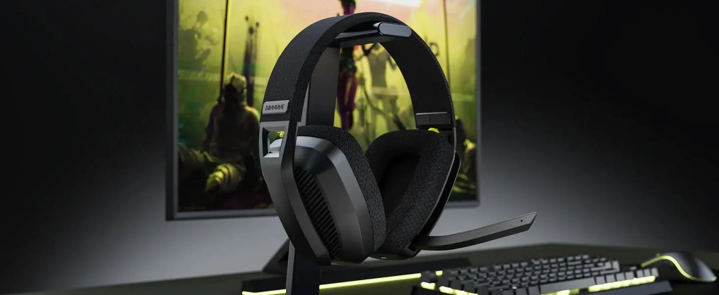 BINNUNE BW06 wireless gaming headset with mic, black, 2.4GHz, compatible with PS5/PS4/PC/Mac