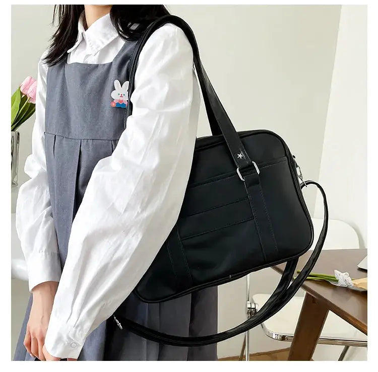 Simples Market Japanese style JK bag, black PU leather shoulder crossbody bag with adjustable strap
