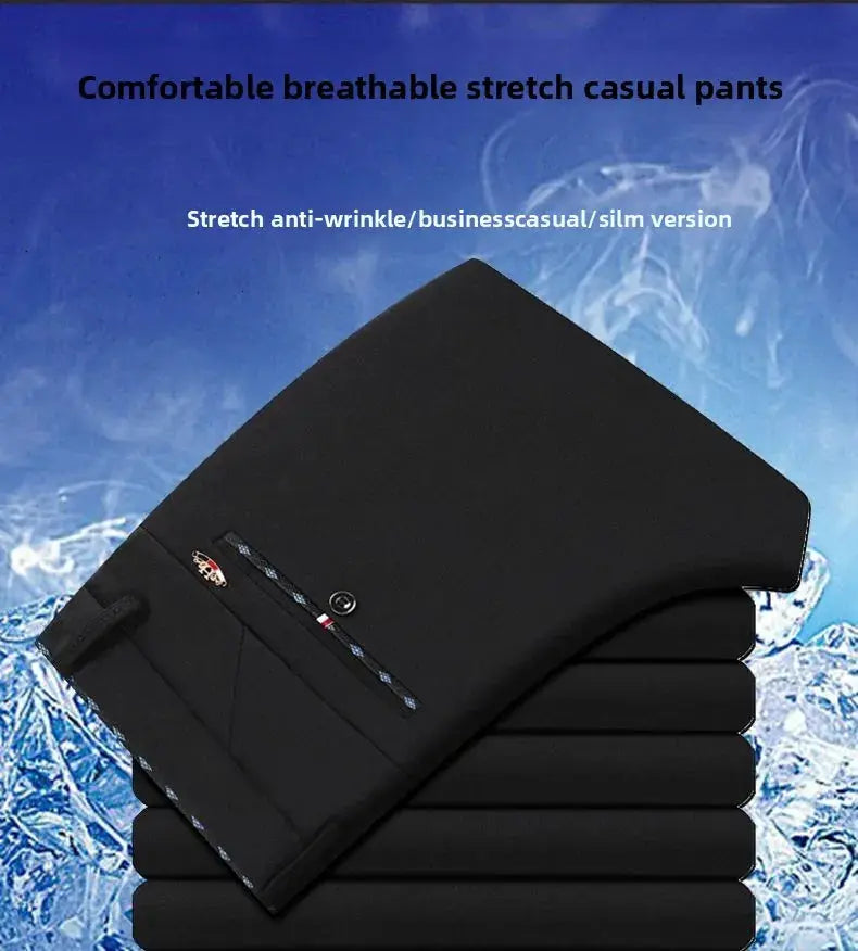 5 pairs of elastic-waist dress pants for men by Simples Market, black, wrinkle-resistant, slim-fit business casual chinos