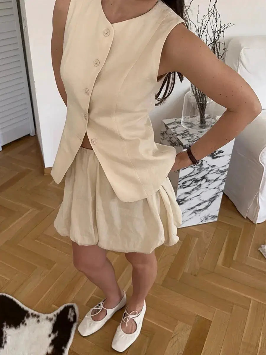 Bornladies Cotton Chic Vest Mini Skirt Set Women Tank Top Summer