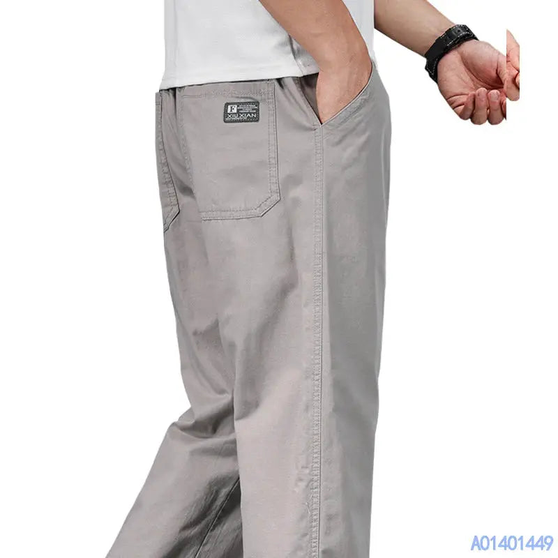 Big Size Mens Casual Cotton Trousers With Elastic Waist Drawstring Sweatpants Jogger Pants For Summer And Spring