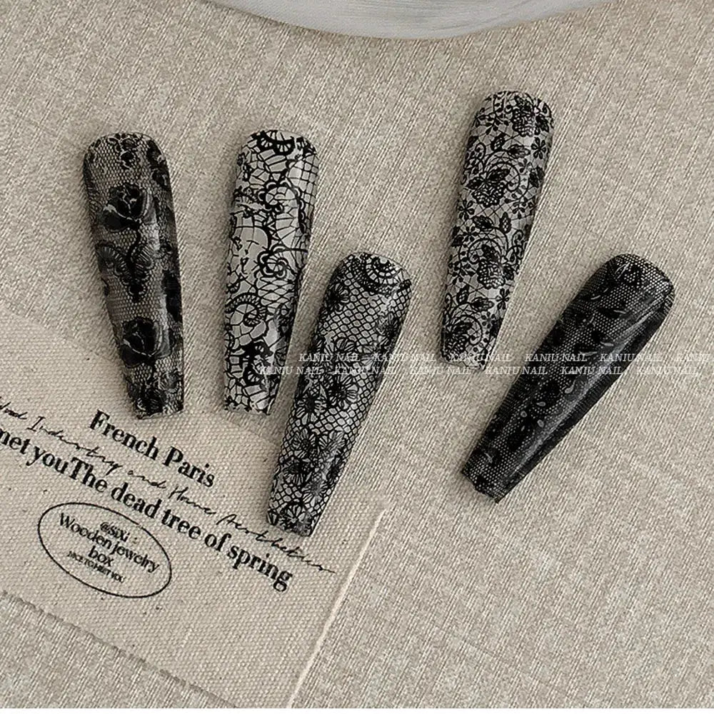 Nail wrap decals 5-pack black and white lace full-wraps by Simples Market