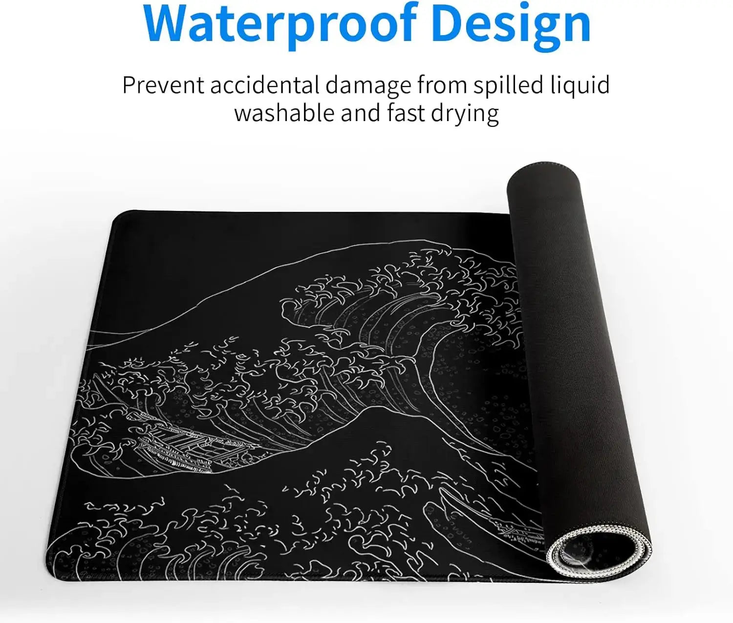 Japanese Sea Wave Large Mouse Pad Anime Black Gaming Extended Desk Mat 3mm Thick Non Slip Rubber Base