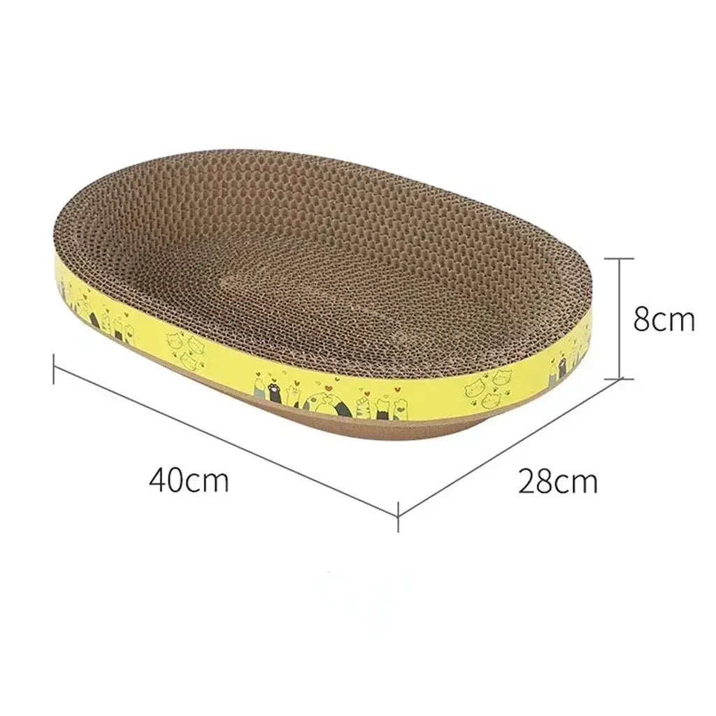 Cat scratching board Simples Market, oval corrugated cardboard with yellow border