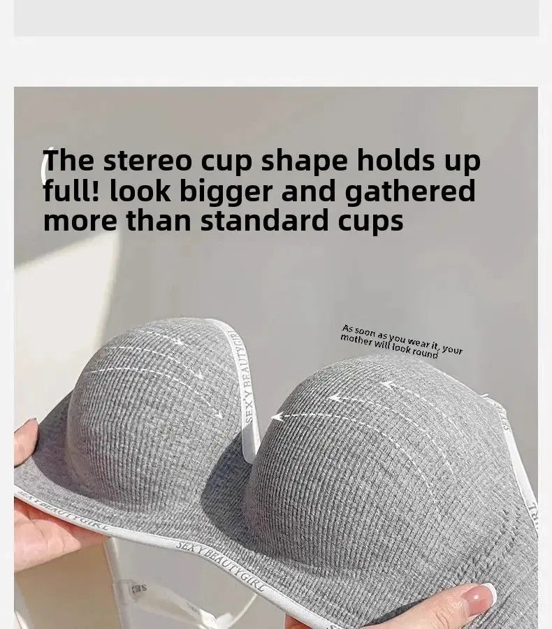 Push-up bra 6cm thickened wireless gray with adjustable straps, no steel rings, seamless cups by Simples Market