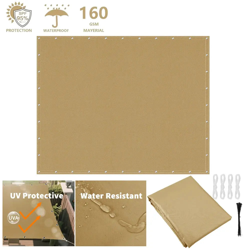 Simples Market sun shade sail, tan 2x3/3x3/3x4/4x5m, UV waterproof outdoor canopy with grommets and hardware