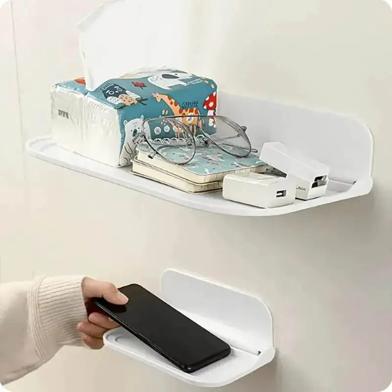 Foldable Wall Mounted Shelf No Drilling For Bathroom Kitchen Bedside Toilet Phone And WiFi Router Storage