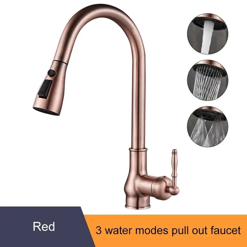 Antique bronze kitchen faucet with pull-out sprayer, hot/cold, 3-mode.