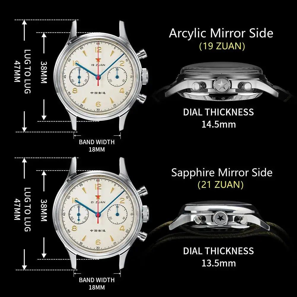 Red Star 38mm chronograph watch by Simples Market; white dial, stainless steel case, two mirror-side views.