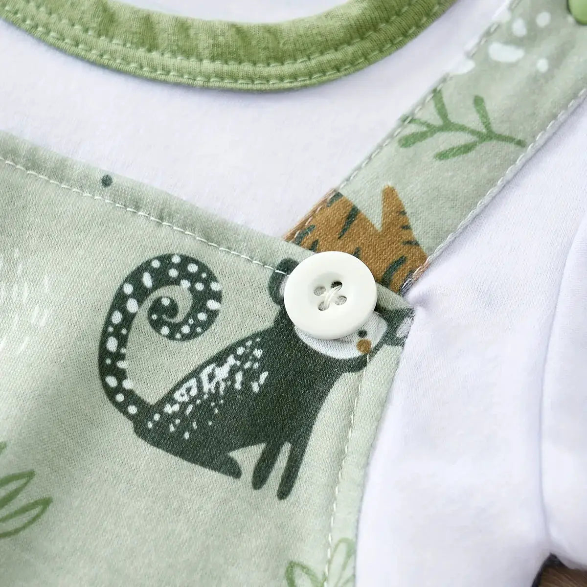 IURNXB Infant Zoo Animal Print Romper For Baby Boy Faux Two Piece Bodysuit With Short Sleeves Casual Playwear