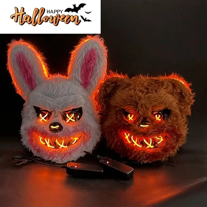 LED Light Halloween Cosplay Full Face Mask Horror Cartoon Rabbit Bear