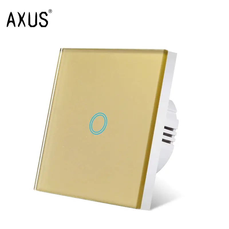 Touch switch panel AXUS gold tempered glass with blue LED ring, 1/2/3 gang
