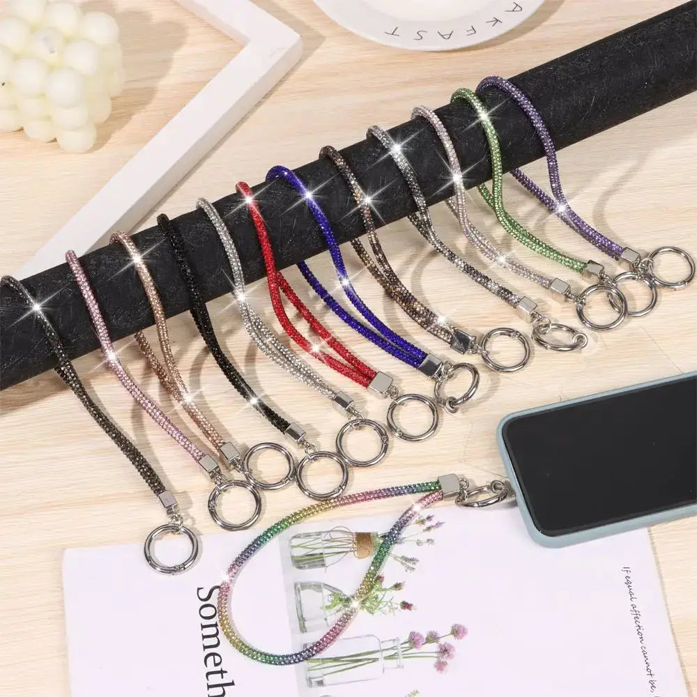 Glitter Rhinestone Phone Lanyard Crystal Wrist Strap Anti Lost Keychain Hanging Accessory For Secure Phone