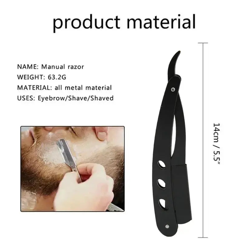 Classic Black Folding Barber Razor Stainless Steel Shaver For Face Underarms And Pubic Hair