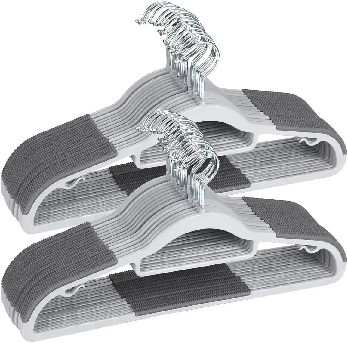 Plastic clothes hangers, 3-pack, with anti-slip textured shoulders and chrome hooks