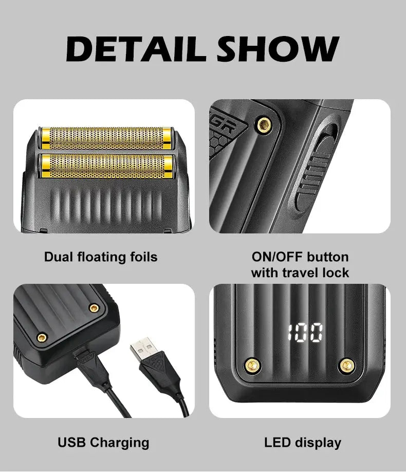 Simples Market VGR 363 Razor Electric Shaver with dual floating foils, USB charging, LED display