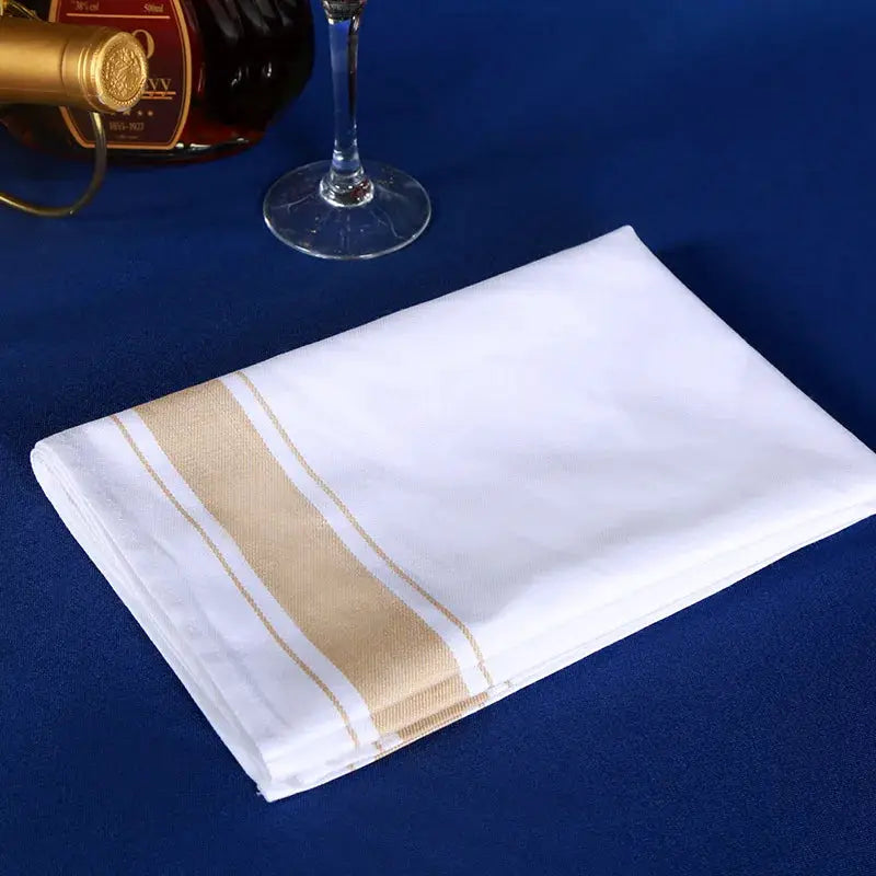 European kitchen towel placemat, white thickened cotton with beige striped band