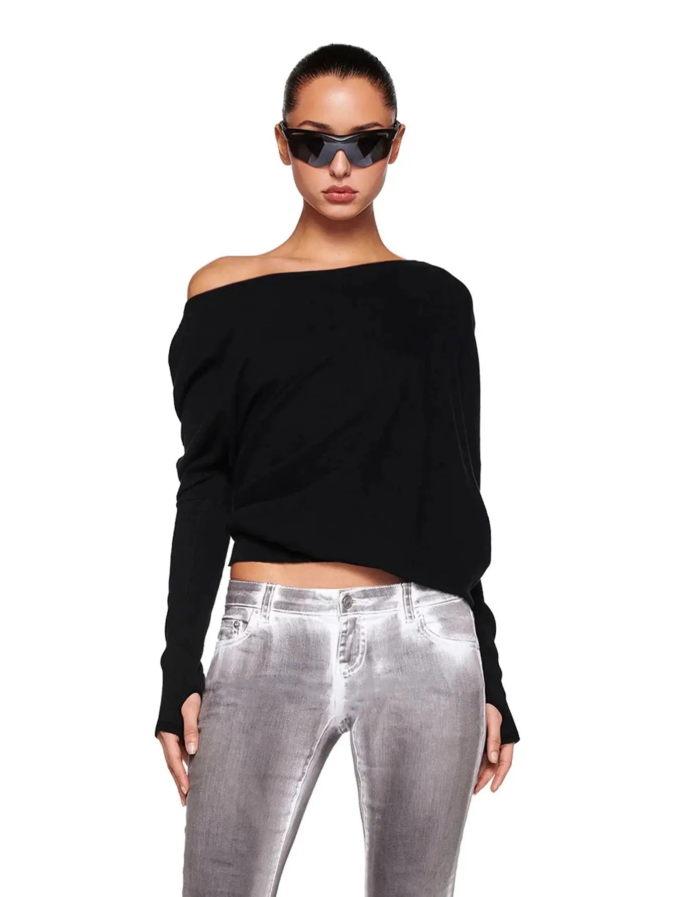 Dulzura One Shoulder Long Sleeve Top For Women Sexy Elegant Irregular Cut For Parties Club Nights Dates And Office