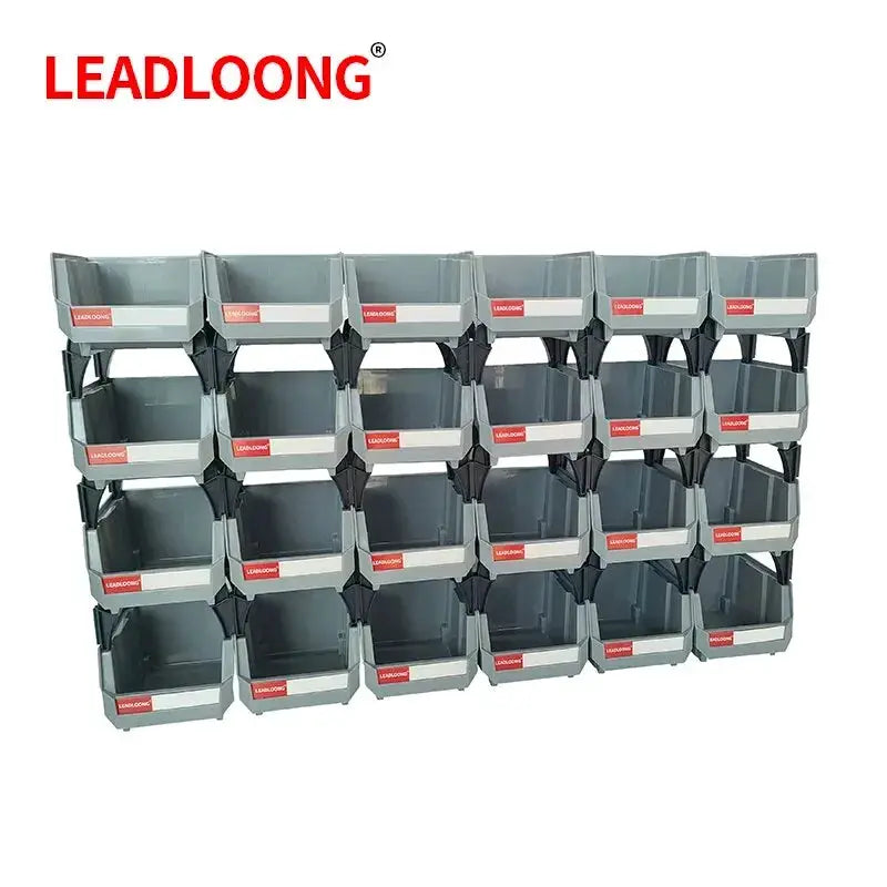 Leadloong 24-bin gray stackable plastic parts bin organizer rack, 13.5x10.5x7.6 cm