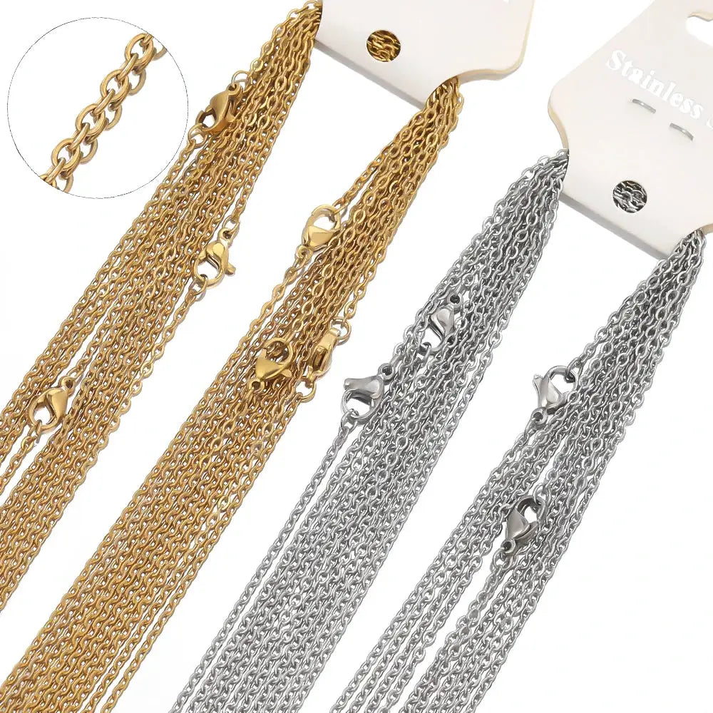 10 Pcs 50cm 2mm Gold Color Stainless Steel Link Chains Cuban Necklaces Wholesale Jewelry Making DIY Craft Supplies