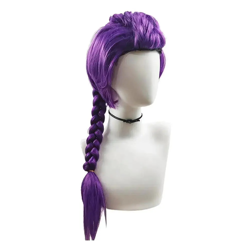 Cosplay wig: purple and pink long braid with side ponytail