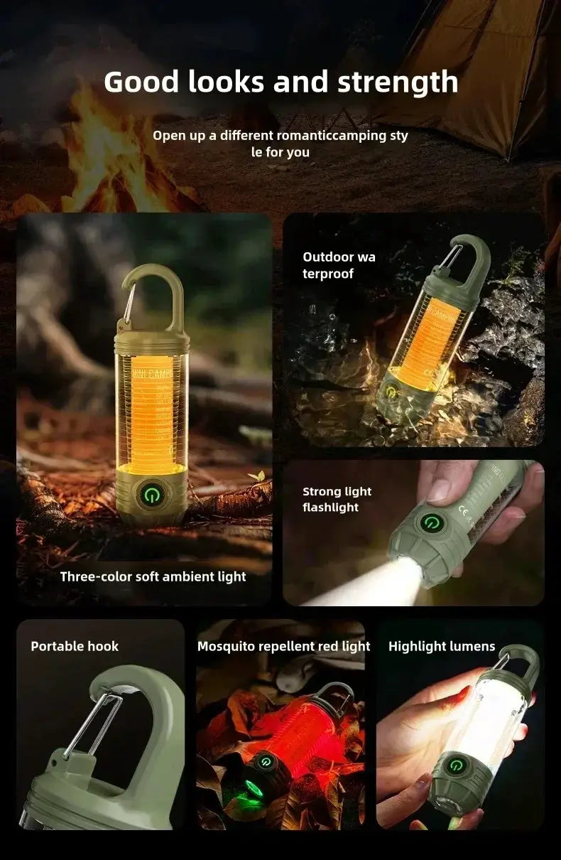 Simples Market multi-function outdoor LED lantern flashlight; green rechargeable camping light.