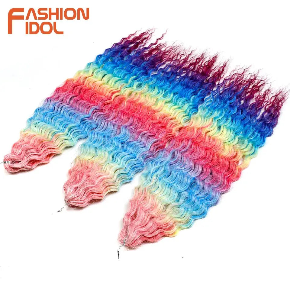 Fashion Idol rainbow ombré crochet hair extensions, 22in, 3 bundles, synthetic