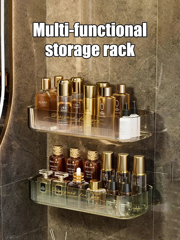 Two-tier clear acrylic bathroom storage rack for cosmetics and toiletries