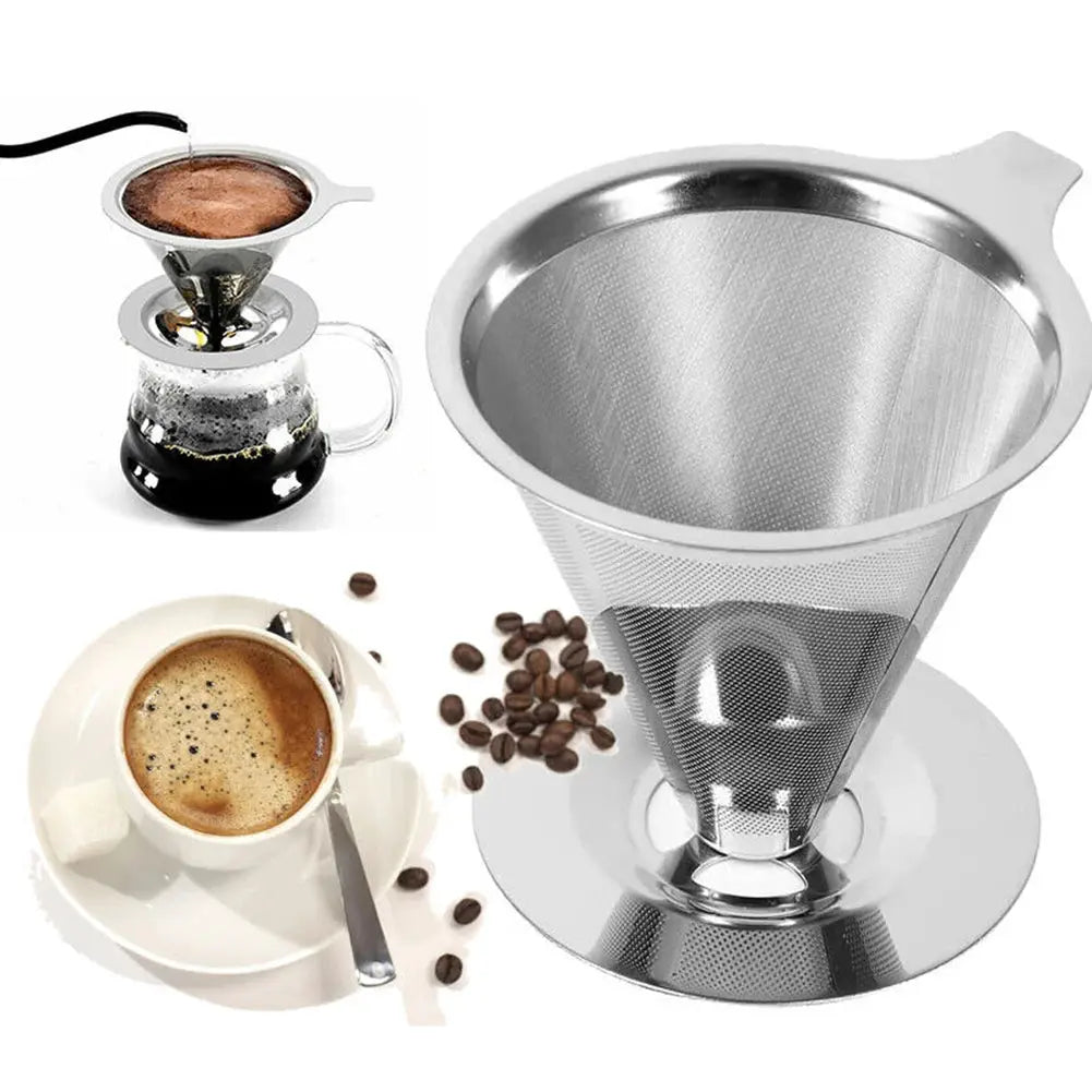 Reusable Coffee Filter Holder Double Layer Stainless Steel Cone Strainer Coffee And Tea Making Tool