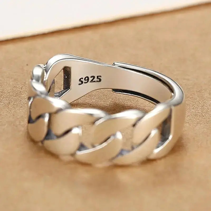 Ventfille 925 Sterling Silver Rings Fashion Hip Hop Vintage Couples Hollow Lines Punk Silver Party Adjustable Jewelry