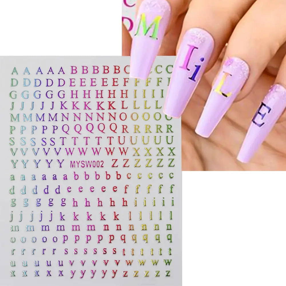 Nail stickers 1pc 3D Roman letter stickers for manicure by Simples Market in gold/silver/black laser metallic colors
