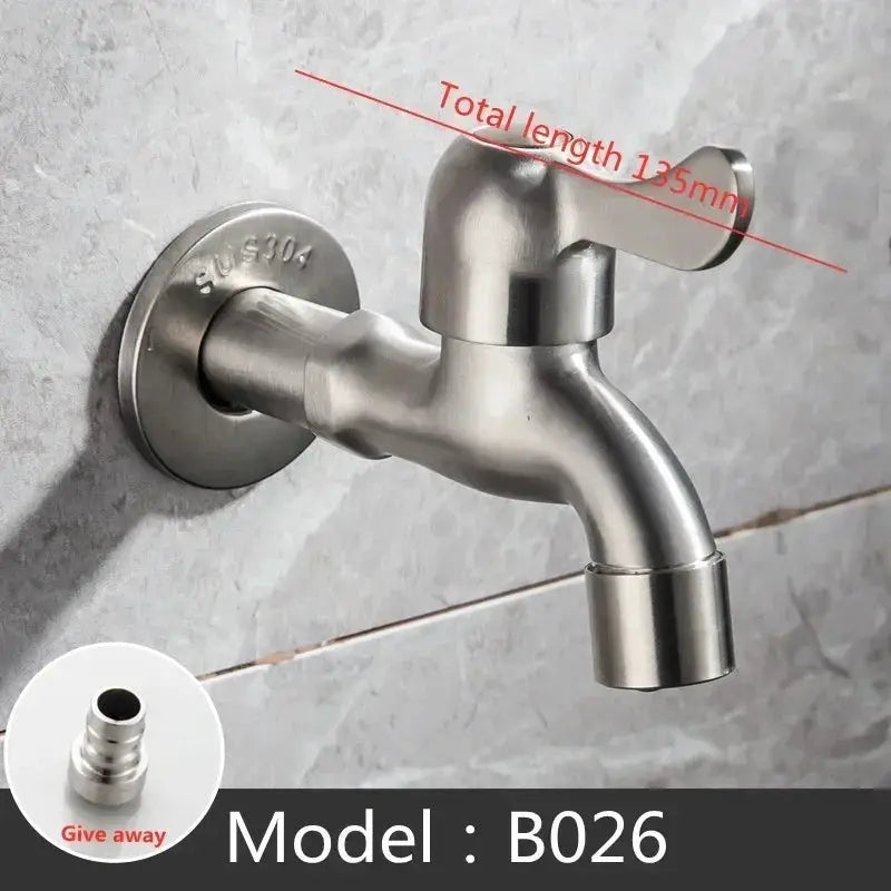 Wall-mounted garden faucet by Simples Market, brushed 304 stainless steel with hose outlet, Model B026