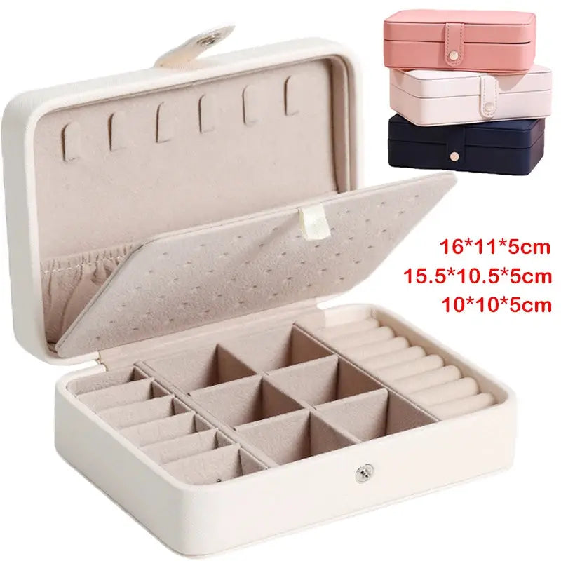 Portable Double Layer Jewelry Storage Box For Necklace Watch Earrings And Rings Leather Case