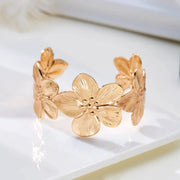 Stainless Steel Hollow Flower Butterfly Cuff Bracelet Gold Plated Adjustable Open Wide For Women Jewelry