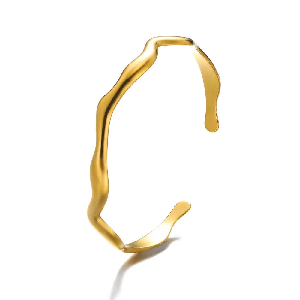 Exquisite Classic Bump Pattern Open Bangle Cuff Bracelet For Women Gold Color Stainless Steel Hand Ornament Gift