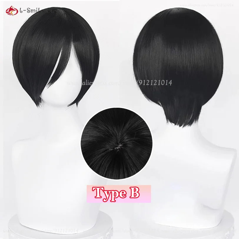 Ada Wong cosplay wig, short black 32cm heat-resistant synthetic hair with wig cap by Simples Market