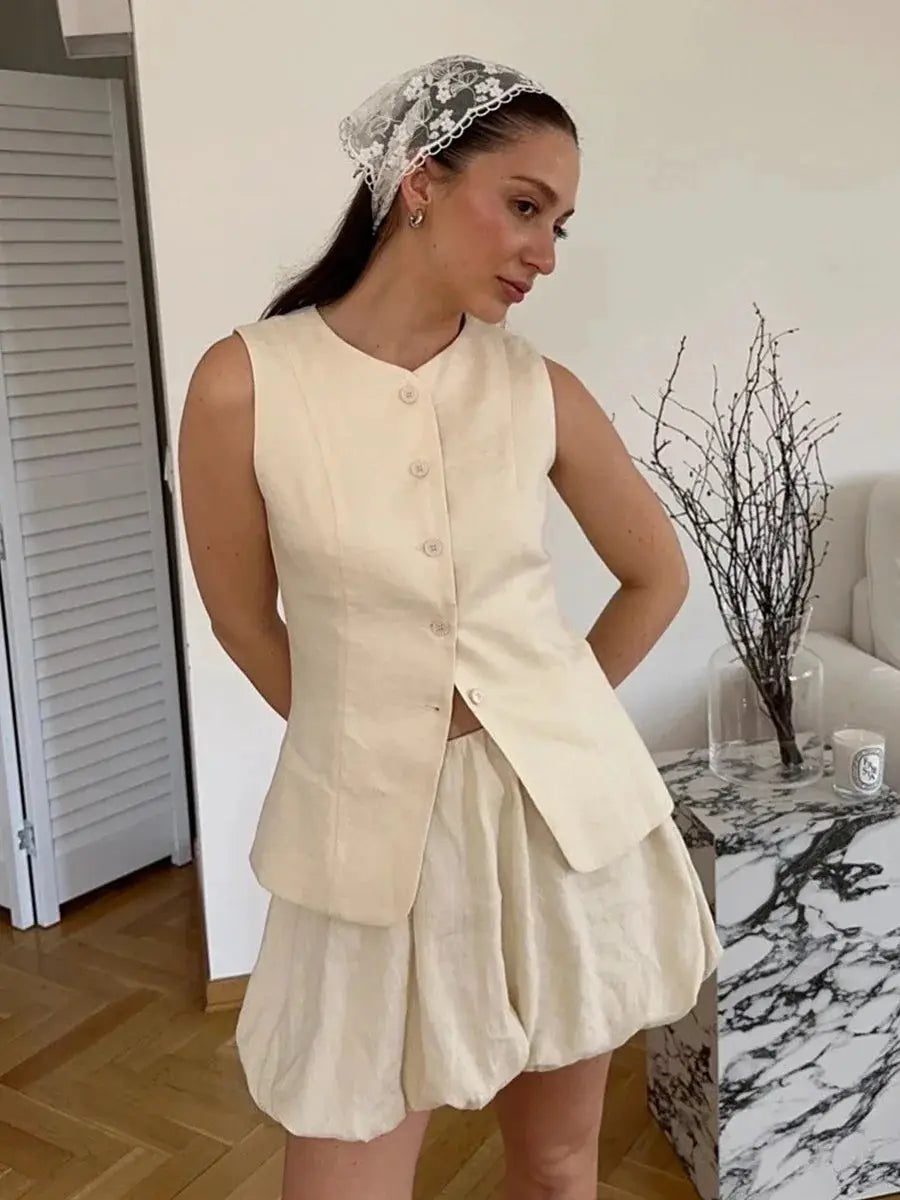 Bornladies Cotton Chic Vest Mini Skirt Set Women Tank Top Summer
