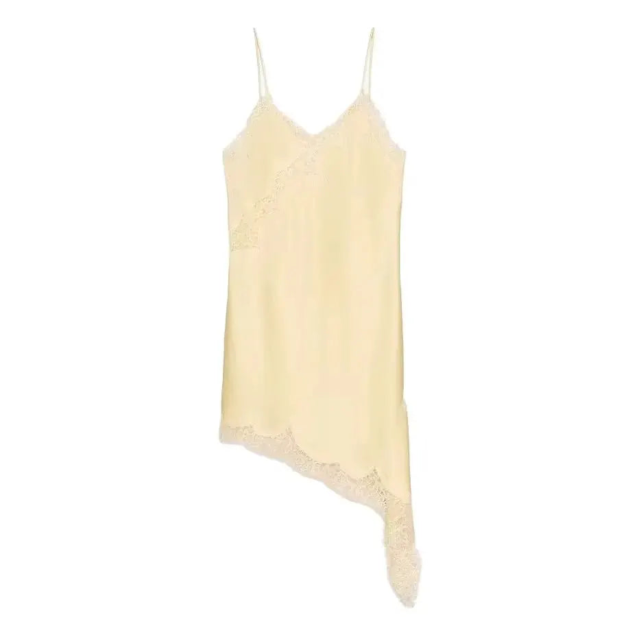 TFMLN Women Sexy Lace Splicing Dresses Slimming Silhouette With Asymmetrical Neckline And Backless Design