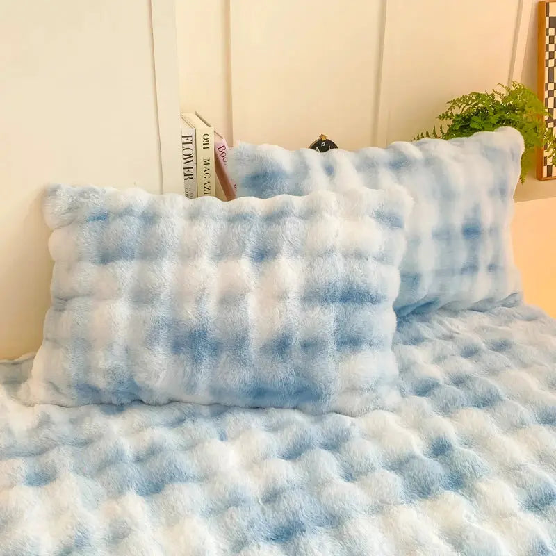 2pc Fluffy Plush Pillowcase Set, 48x74cm, blue/white rabbit fleece decorative covers by Simples Market