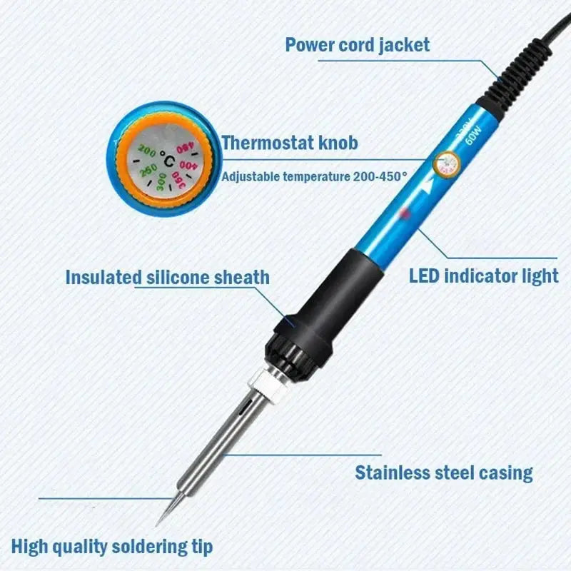 15 Piece Soldering Iron Kit 60W 450 C Adjustable Temperature Welding Tool Set With Solder Sucker Tin Wire EU Plug 220V