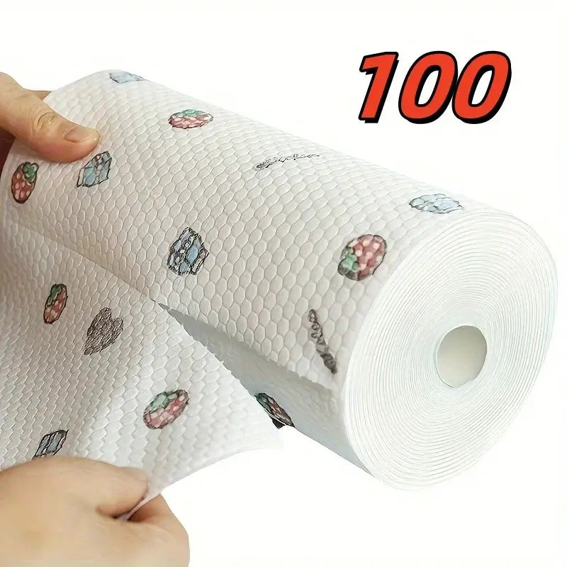 Absorbent Thickened Dishcloths Roll 50 To 100 Pcs Non Greasy Dry And Wet Use With Random Patterns For Sink Cleaning