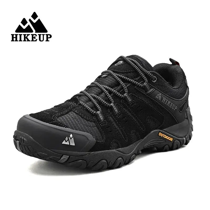 HIKEUP men's hiking shoes in black suede leather with rugged outdoor outsole