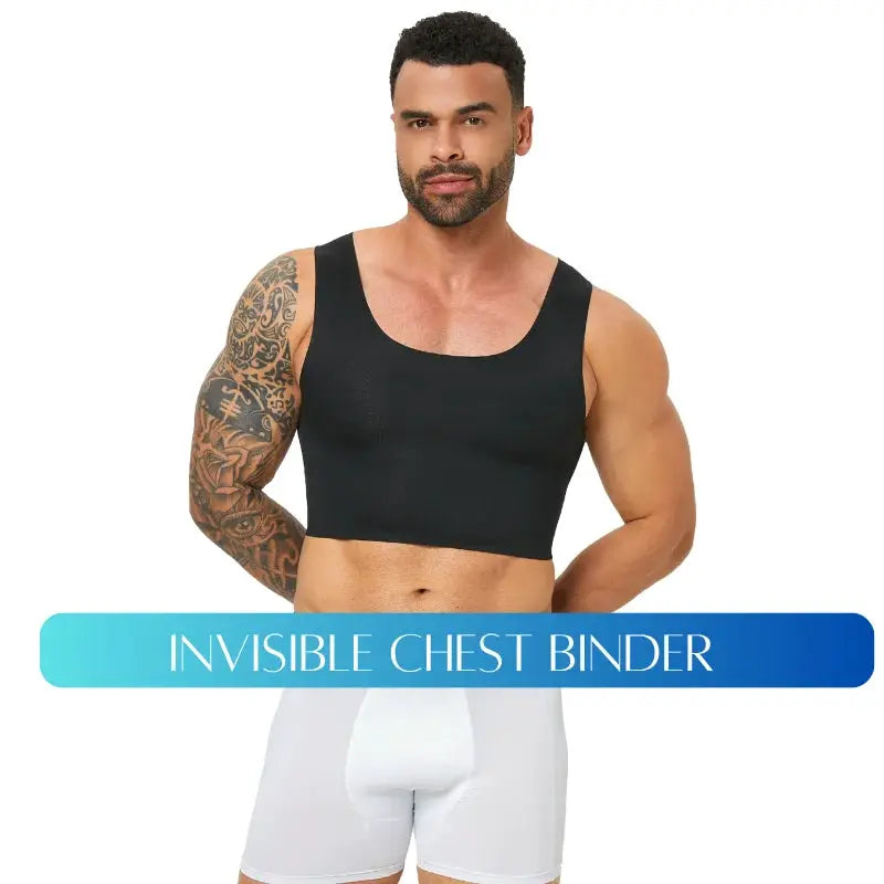 Men's seamless shaping sleeveless vest by Simples Market in black; two-piece set with white underwear, breathable fabric
