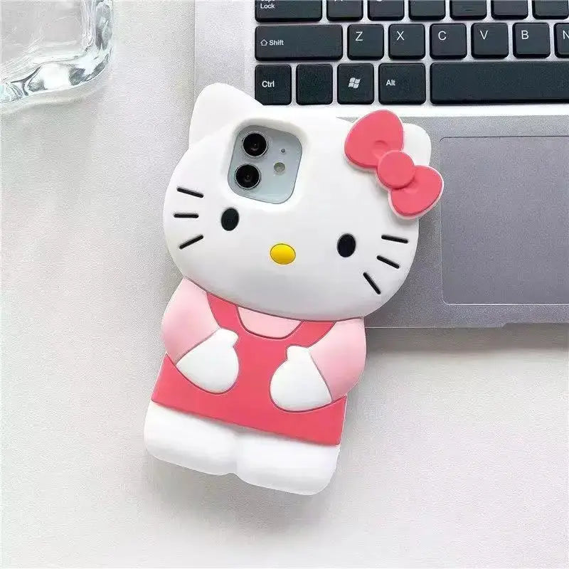 Bowknot Kitty Cat 3D Silicone Soft Phone Case Fits iPhone 17 Pro Max Through SE Cute Bowknot Design