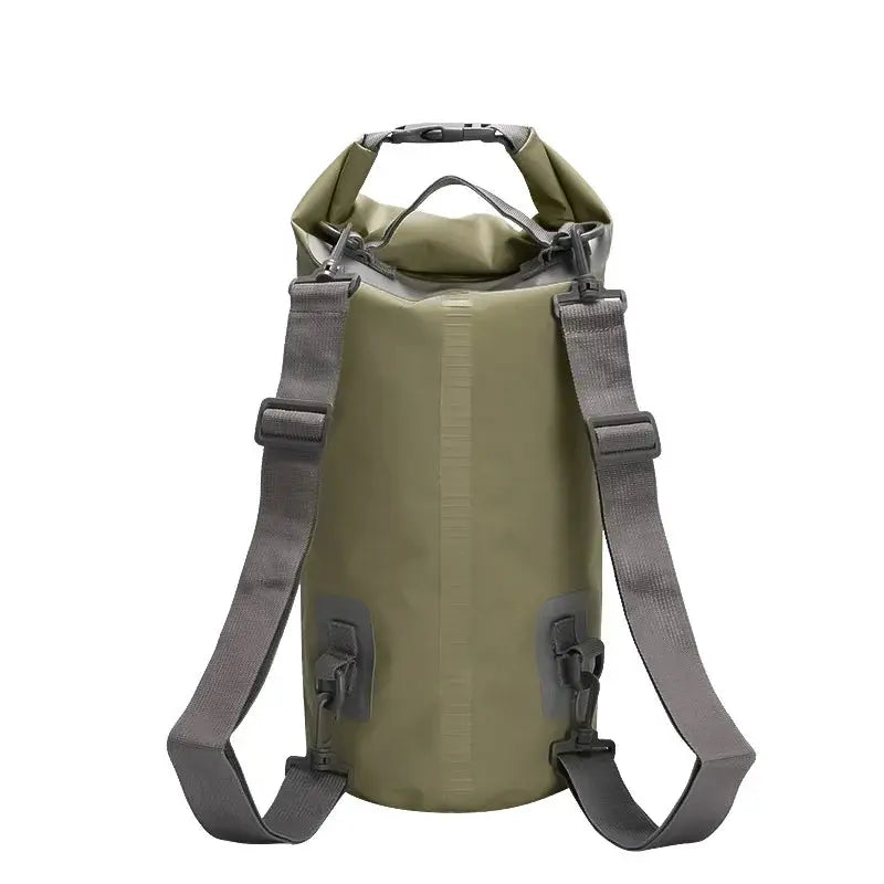 Simples Market PVC waterproof dry bag with olive green body and grey adjustable double shoulder straps