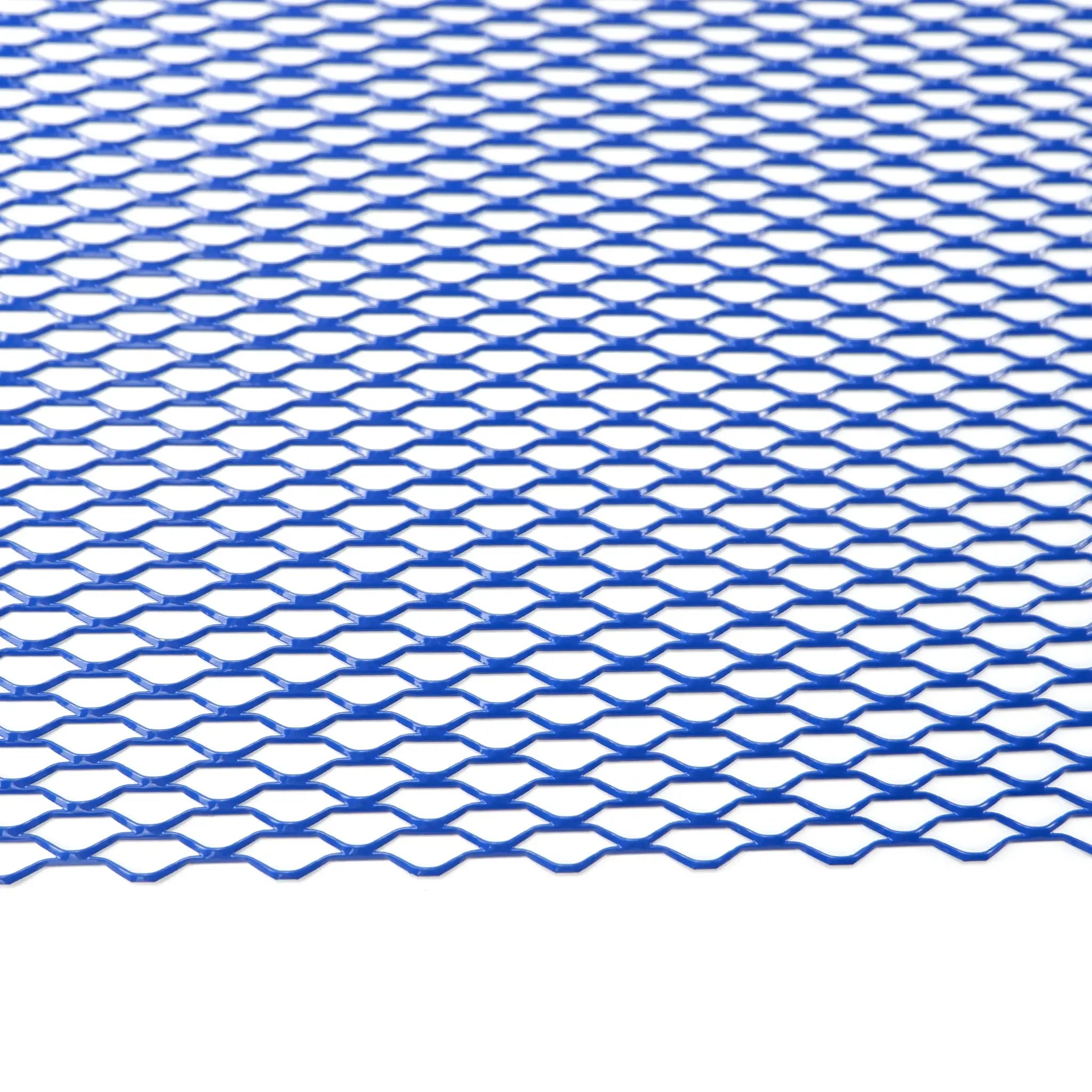 Blue aluminium bumper grille mesh panel for racing cars, 100x33cm, universal vent protector